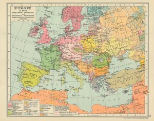 1928 年的欧洲 语言划分和政治边界（彩色石印版） 作者 英语学校