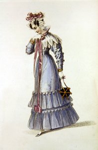 晚礼服，来自阿克曼艺术宝库的时装板（彩色雕刻）。 作者 英语学校