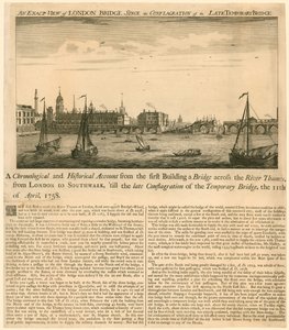 自1758年4月11日临时桥梁大火爆发以来伦敦桥的精确视图 作者 英语学校