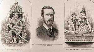 对上缅甸的探险：国王Theebaw（1858-1916）在国家，T。Bernard先生，缅甸首席专员，现在曼德勒，国王Theebaw和他的女王，Soopya-Lat，来自伦敦新闻画报， 作者 英语学校
