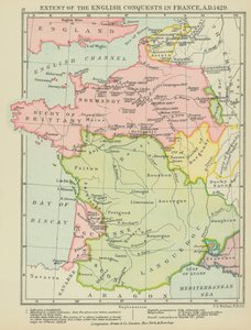 英国在法国的征服范围，公元 1429 年（彩色石版画） 作者 英语学校