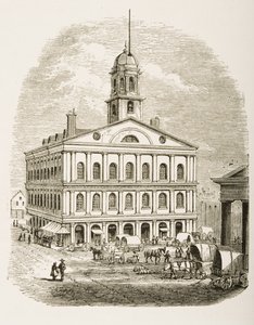 1870年，波士顿法尼尔厅（Faneuil Hall）出自1876年由宗教信仰学会出版的“美国图片” 作者 英语学校