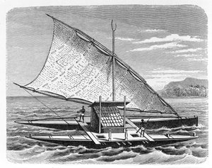 斐济双人独木舟，来自“人类历史”，第1卷，由Friedrich Ratzel教授，1896年（雕刻） 作者 英语学校