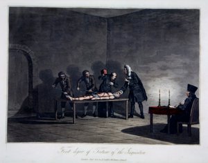宗教裁判所的一级酷刑，L.C. 刻字 斯塔德勒，酒吧。 由卡德尔和戴维斯创作，伦敦，c.1813（彩色雕刻） 作者 英语学校