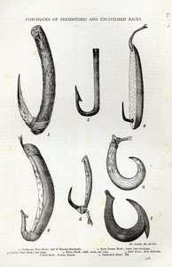 史前和不文明种族的鱼钩，来自&39;休闲时刻&39;，1888年（雕刻）