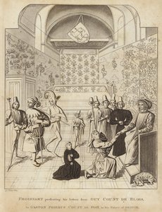 Froissart在他的奥尔泰宫展示盖伊法院的信件给Gaston Phoebus Count de Foix 作者 英语学校