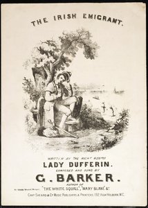 爱尔兰移民乐谱的封面，由Lady Dufferin编写，由G. Barker创作 作者 英语学校