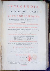 百科全书的主题：通用艺术与科学词典，卷。我，伦敦的Ephraim Chambers，1738年（印刷纸） 作者 英语学校