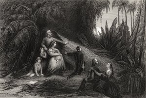 1858年出版的“印度叛变史”中的逃亡者和他们的家人隐瞒自己的紫色 作者 英语学校