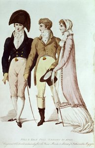 四月的全半连衣裙，插图来自&39;Le Beau Monde，或文学和时尚杂志&39;，1809年 作者 英语学校