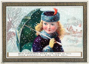 拿着在雪的圣诞节伞，圣诞卡 作者 英语学校