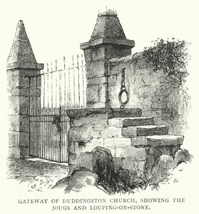 Duddingston教堂的大门，显示了Jougs和Louping-on-Stone（雕刻）。 作者 英语学校