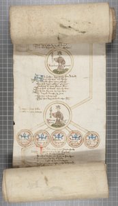 英格兰国王的家谱卷，c.1440-79（羊皮纸上的钢笔墨水） 作者 英语学校