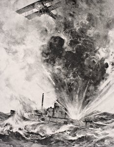 1915年8月26日，德国潜艇遭到轰炸和沉没，1916年伦敦出版的“战争画报专辑”（Litho） 作者 英语学校