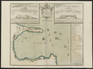直布罗陀海湾（G. Hill 的西面和东面），C. Price 作，约 1730 年（彩色石版画） 作者 英语学校