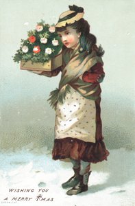 走在雪运载的箱子花，圣诞卡的女孩 作者 英语学校
