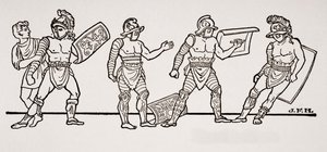 角斗士，来自庞培的壁画，来自HG威尔斯的历史概要，第一卷，1820年出版 作者 英语学校