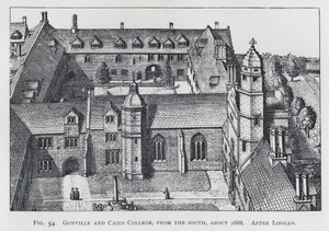 冈维尔和凯斯学院，从南面看，大约1688年，在罗根之后（雕刻）。 作者 英语学校