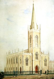 哥特式专员教堂，演示水彩画，约1825年（纸上水彩）。 作者 英语学校
