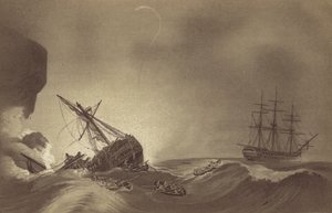 HMS Impetueux，由 Thomas Byam Martin 船长指挥，营救在 J Hunter 船长指挥下的 HMS Venerable 船员，该船员于 1804 年 11 月 24 日在德文郡托贝失事（石版画） 作者 英语学校