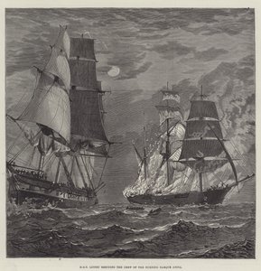HMS Liffey 营救燃烧的三桅帆船安妮塔的船员（雕刻） 作者 英语学校