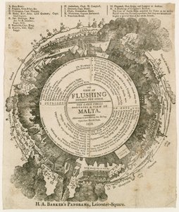 在马耳他围困，1810年，全景，莱斯特广场，伦敦的HA Barkers观看法拉盛 作者 英语学校
