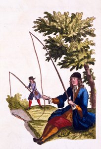 绅士的习惯 - 钓鱼，1690年（手工彩色雕刻） 作者 英语学校