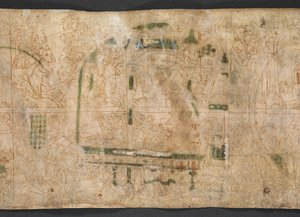 哈雷卷 Y 6，圆顶画 16v，圆顶画 14-18 的背面是一系列 14 世纪的图画，分两卷，内容是《撒母耳记上》第 1-4 章中的场景，选自 1175-1215 年的 "古斯拉克生平"（"古斯拉克卷"，或 Vita Sancti Guthlaci）。 作者 英语学校