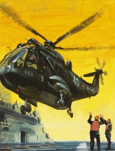 直升机降落在航空母舰上 作者 英语学校