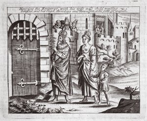 Henricus the Emperor与他的妻子和孩子在Canusuam的门口等待，赤脚和裸露的，三天三夜，约翰福克斯的使徒行传和纪念碑插图，第九版， 作者 英语学校