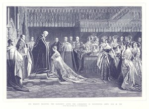 女王陛下于1838年6月28日在威斯敏斯特教堂加冕后接受圣礼 作者 英语学校