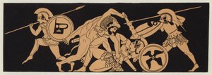 赫拉克勒斯取下亚马逊女王潘特西莱亚的腰带（彩色石版画） 作者 英语学校