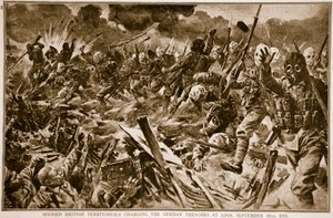 1915年9月25日，1914年至1915年，连帽英国领土在Loos为德国战壕收费 作者 英语学校