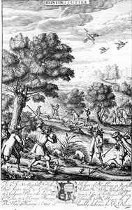 从1686年Richard Blome出版的“The Gentleman&39;s Recreation”中狩猎水獭 作者 英语学校