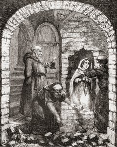 乔治·克鲁克汉克（George Cruikshank）在1865年出版的“英格利修道院：汉普郡传奇”中的插图，来自“英格尔斯比传奇或欢乐与奇迹”，作者托马斯·英格尔斯比 作者 英语学校