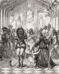 乔治·克鲁克汉克（George Cruikshank）为诗歌“圣卡斯伯特的谎言”（The Lay of St. Cuthbert）撰写的插图，来自托马斯•英格尔斯比（Thomas Ingoldsby）撰写的“英格尔斯比传奇或欢乐与奇迹”，于1865年出版 作者 英语学校