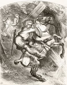 J. Tenniel在1865年出版的Thomas Ingoldsby撰写的“The Ingoldsby Legends or Mirth and Marvels”中的诗歌&39;The Blasphemer&39;s Warning&39;后的插图 作者 英语学校