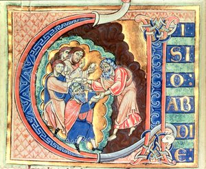首字母 "V "Visio Abdie，《俄巴底亚的异象》，选自《温彻斯特圣经》，约 1150-80 年（牛皮纸） 作者 英语学校
