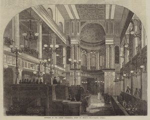 大圣海伦犹太会堂的内部，主教街（Bishopsgate Street）（雕刻）。 作者 英语学校