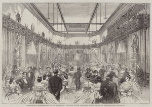 Guildhall 的国际娱乐活动，Guildhall-Yard 中的临时沙龙中的舞会（雕刻） 作者 英语学校