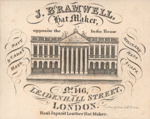 帽子制造商J Branwell，146 Leadenhall Street，贸易卡 作者 英语学校