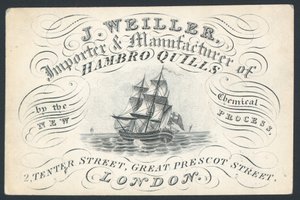 J Weiller，进口商和制造商Hambro Quills，2 Tenter Street，贸易卡 作者 英语学校