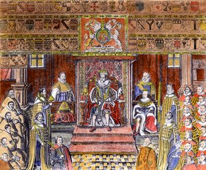 法院的詹姆斯一世（1566-1625），（雕刻）（后期着色） 作者 英语学校