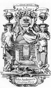 Joseph Shepperd撰写的John Andrewss Circulating Library bookplate，于1774年在加尔各答出版 作者 英语学校