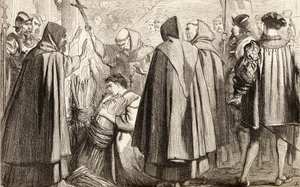 约翰弗里斯（John Frith）即将在1533年因异端邪说而被烧毁，1865年（木版画） 作者 英语学校