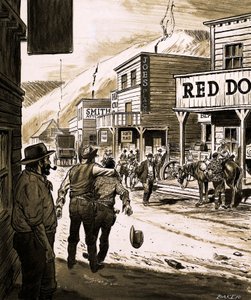 约翰萨特在萨克拉门托山谷发现了黄金，并于 1847 年开始了加利福尼亚的淘金热（纸上水粉） 作者 英语学校