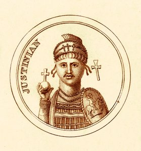 查士丁尼，1825年出版的乔治·克拉布的“环球历史辞典”插图（数字增强图像） 作者 英语学校