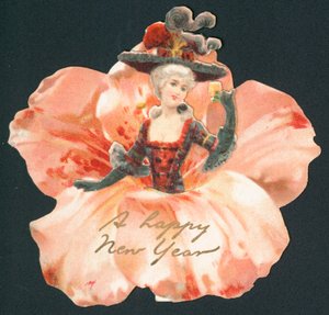 女士穿着amarillas裙子，新年卡 作者 英语学校