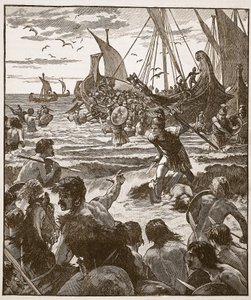登陆肯特海岸的罗马人，插图来自卡塞尔斯画报英国历史（棕褐色照片） 作者 英语学校