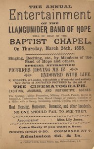宣传单张广告Llangunider Band of Hope的年度娱乐节目 作者 英语学校
